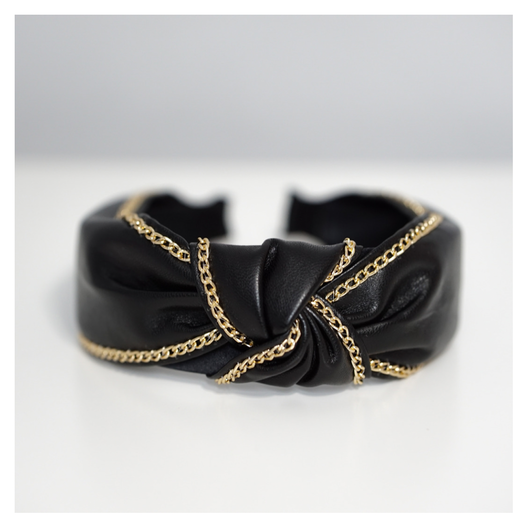 Leather & Chain Tie Knot Wide Headband