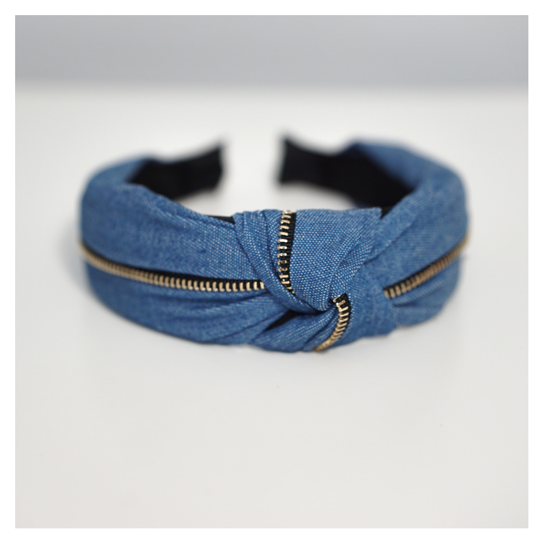 Denim & Zipper Tie Knot Headband