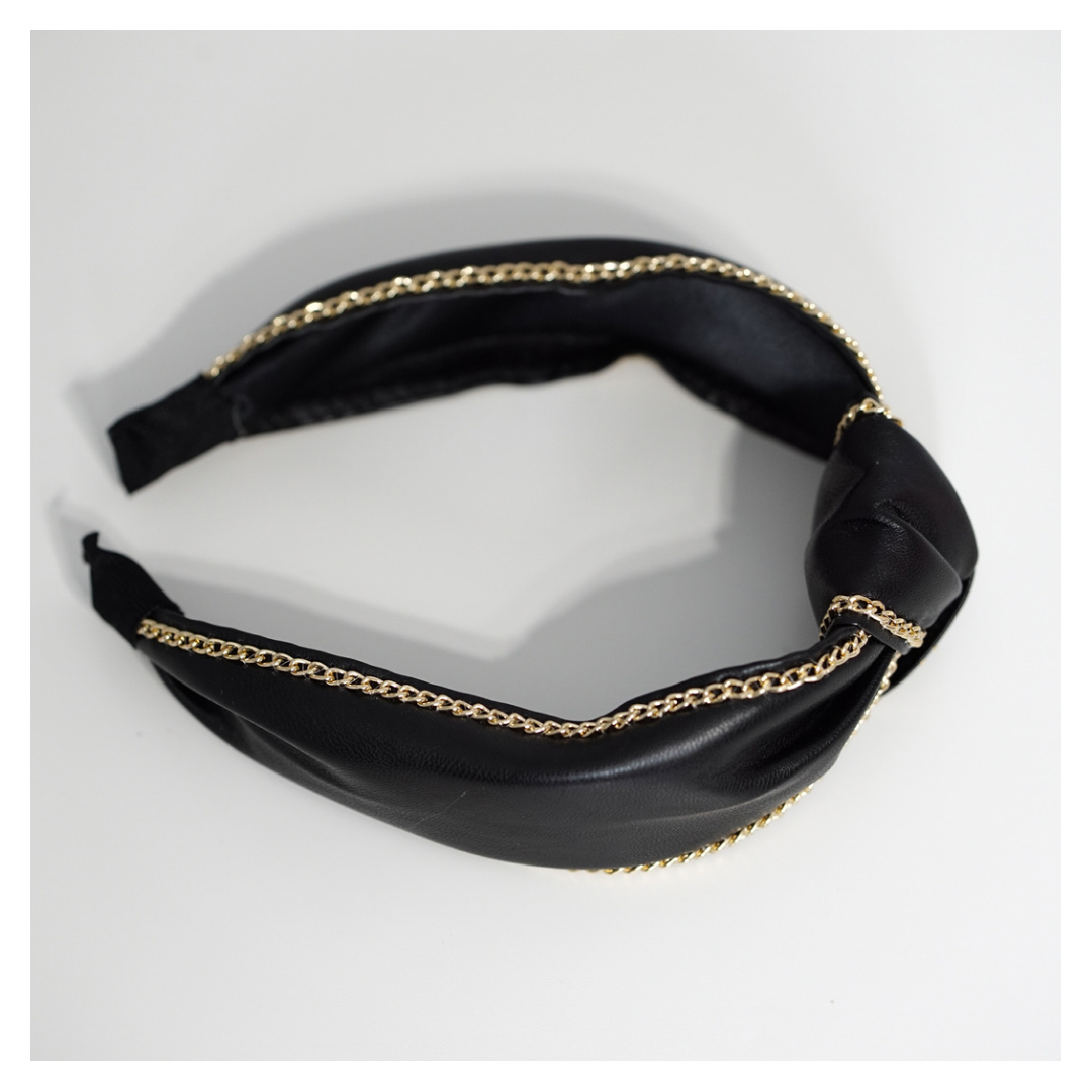 Leather & Chain Tie Knot Wide Headband