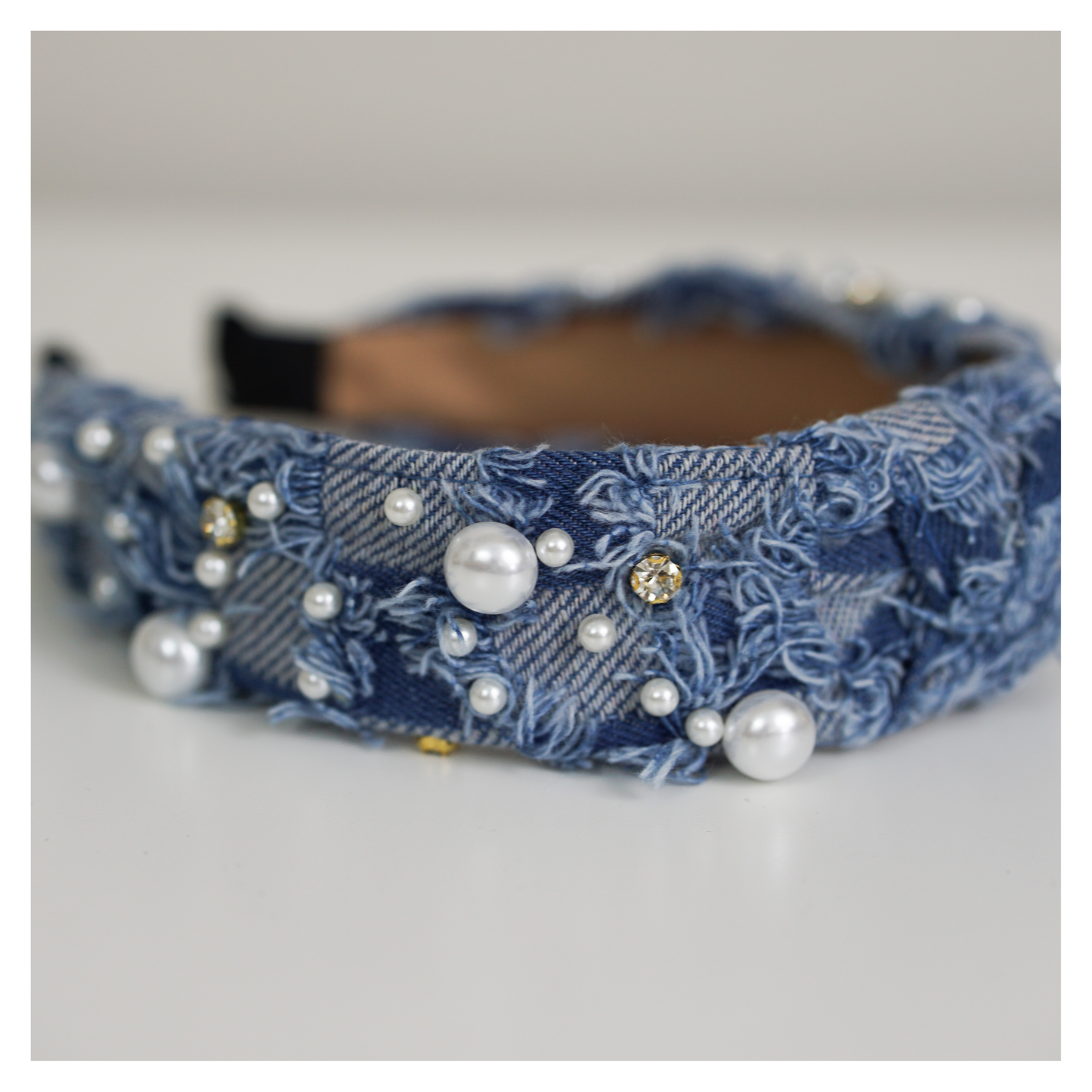 Denim & Pearl Tie Knot Headband