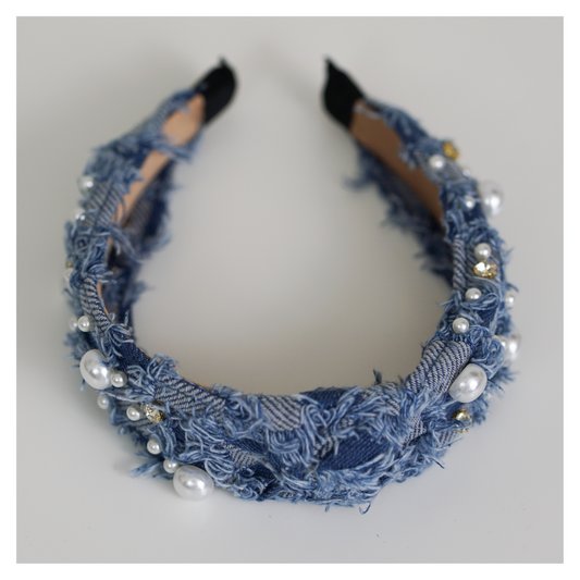 Denim & Pearl Tie Knot Headband