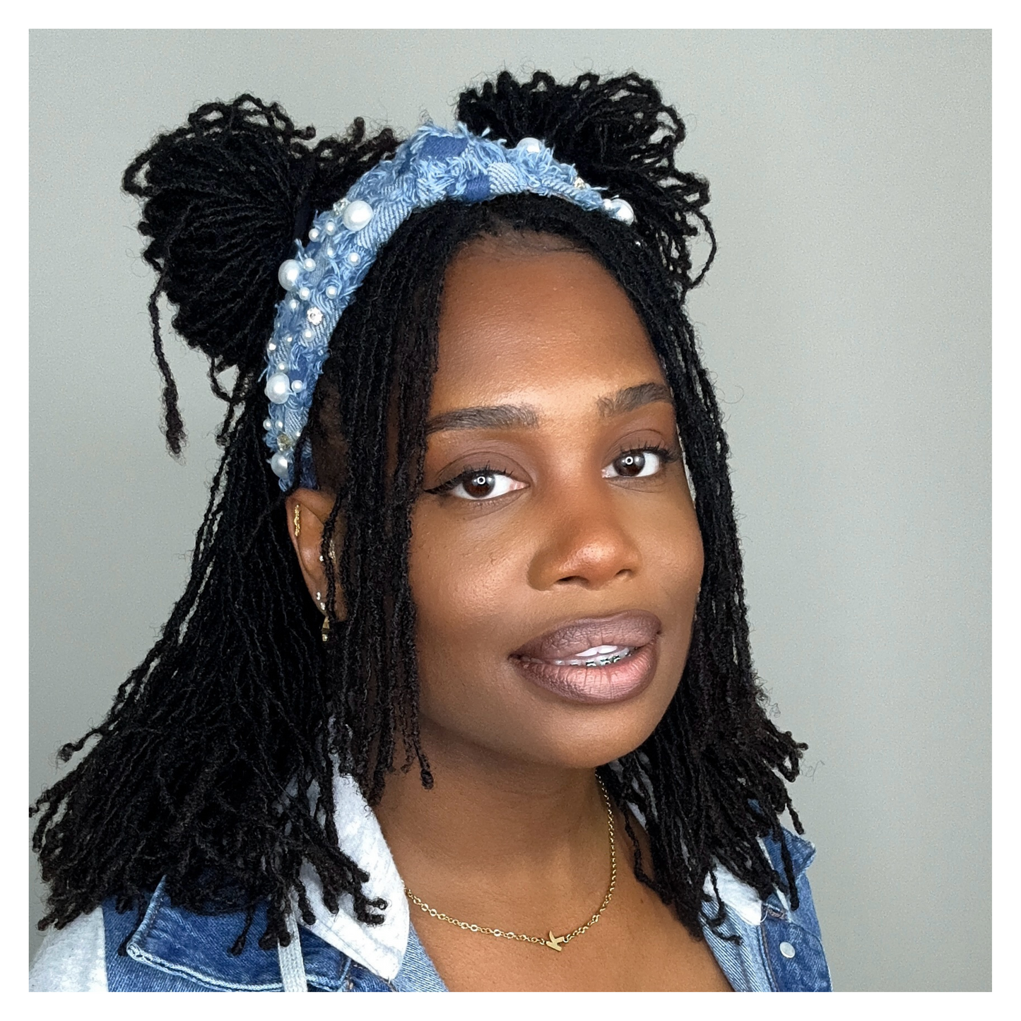 Denim & Pearl Tie Knot Headband