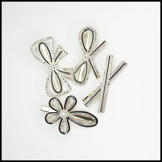 Rhinestone & Black 4pcs Hair Clips