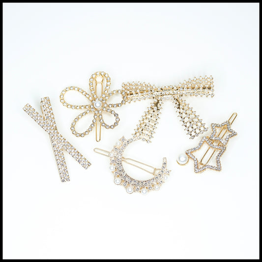 Rhinestone & Pearl 5pcs Hair Clips