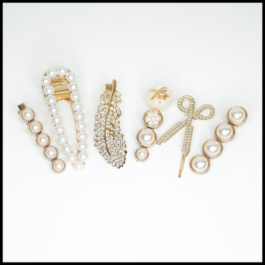 Elegant Pearl & Crystal 6pcs Hair Clips