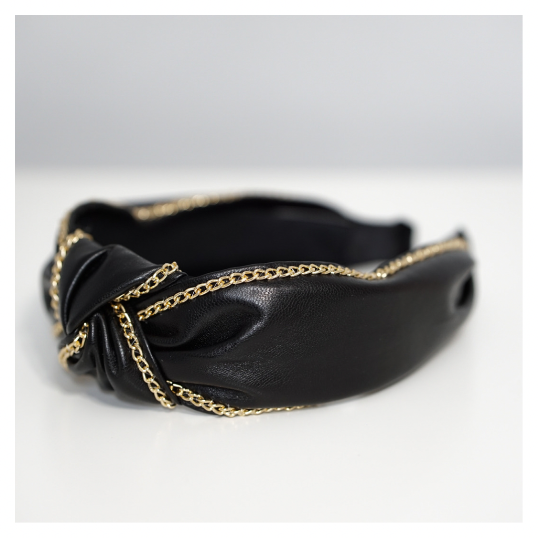 Leather & Chain Tie Knot Wide Headband