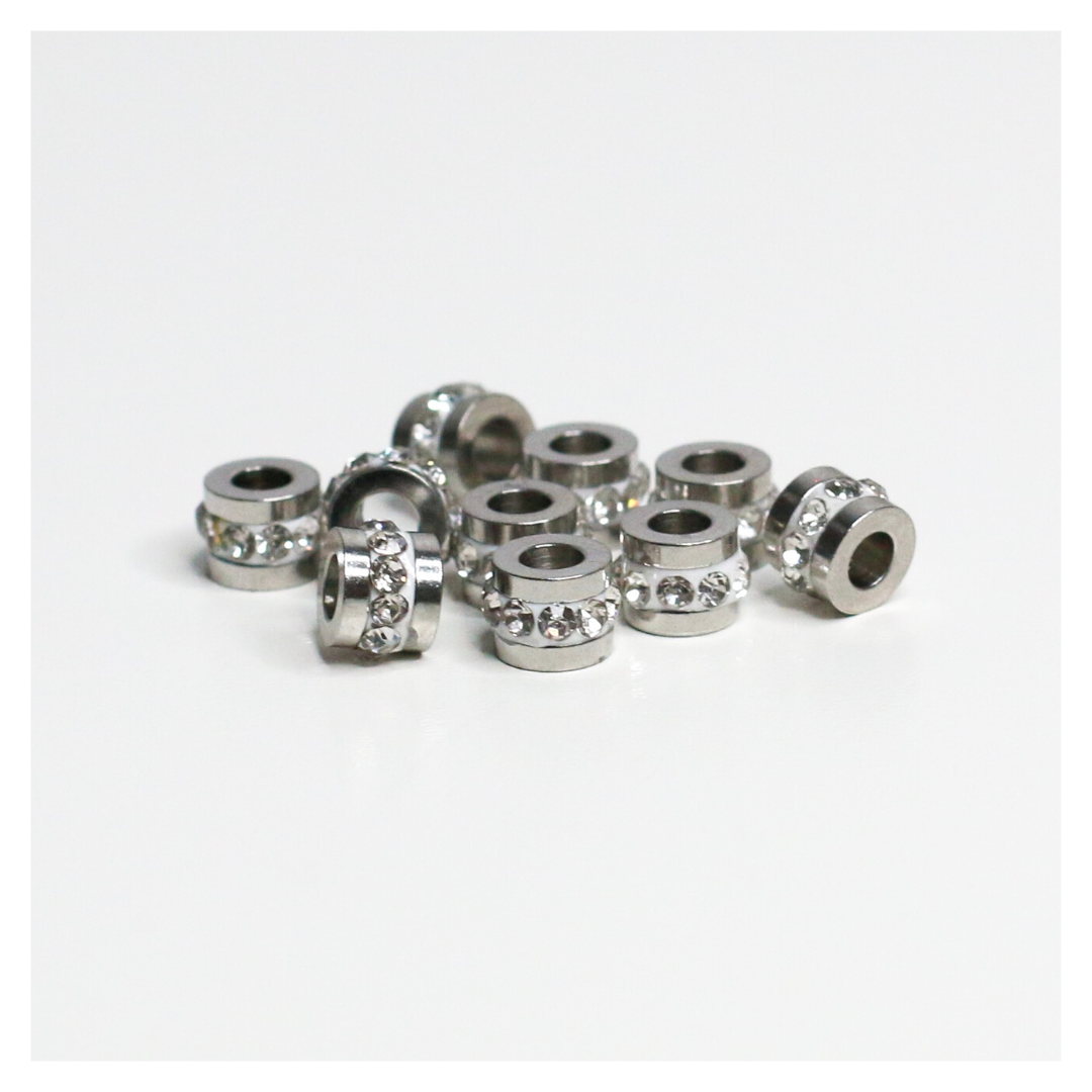 3mm Stainless Steel Rhinestone Loc Tubes - 10 Pieces